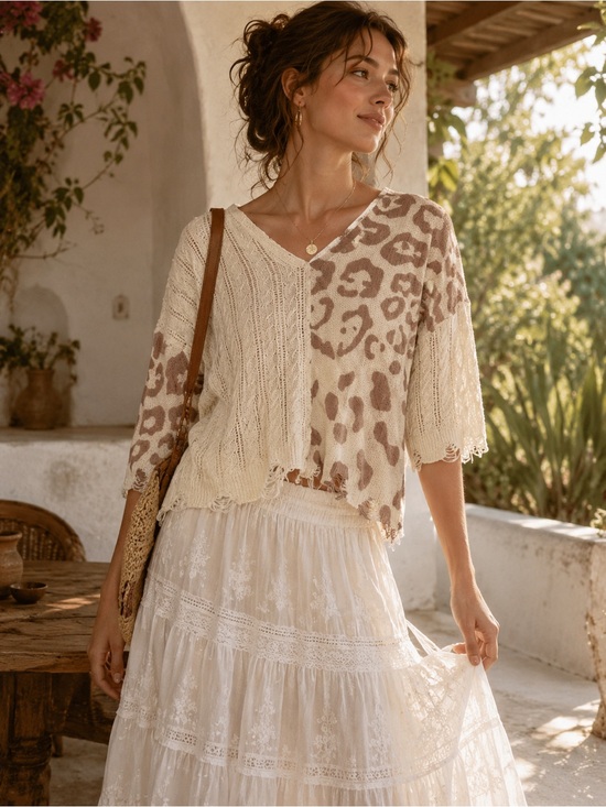 POL Tops - POL Cream Knit Top  Subtle Texture Distressing boho festival